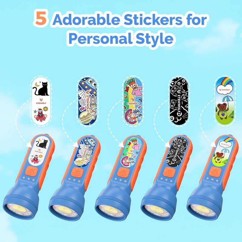 ETENWOLF L1 Rechargeable Flashlight for Kids(2-Pack),LED Flashlight with Fun DIY Stickers, 6 Light Modes, Adjustable Brightness, 1500mAh, IPX5 Waterproof Flashlight for Camping, Home & Emergency - Image 2